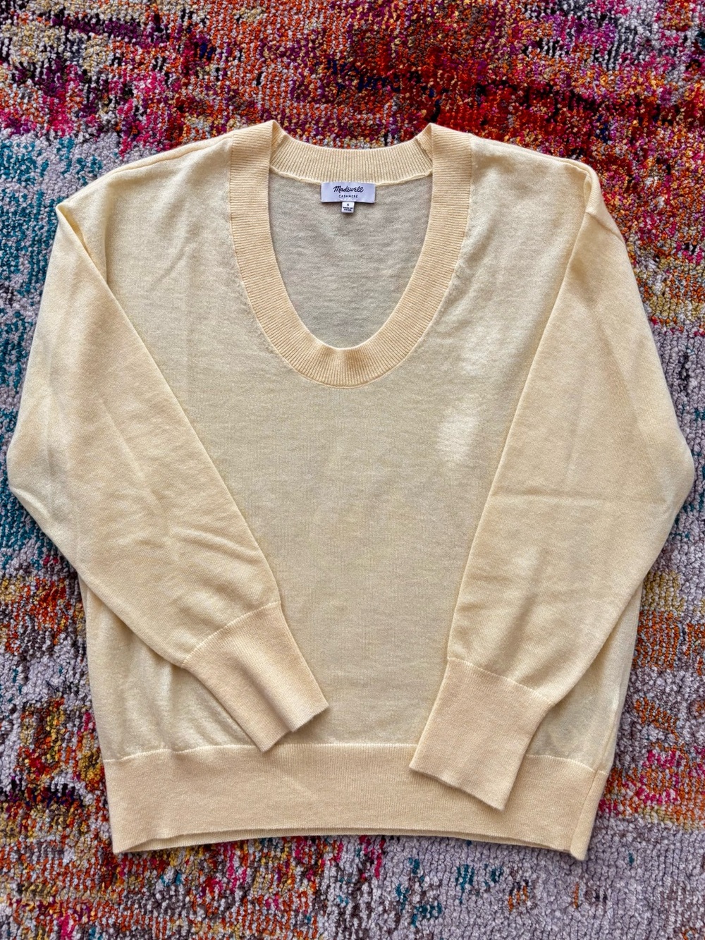 Madewell Yellow 100% Cashmere oversized U-Neck Sweater size S